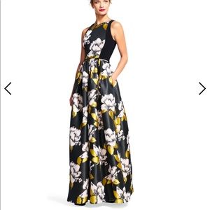 Floral color block ball gown with pockets